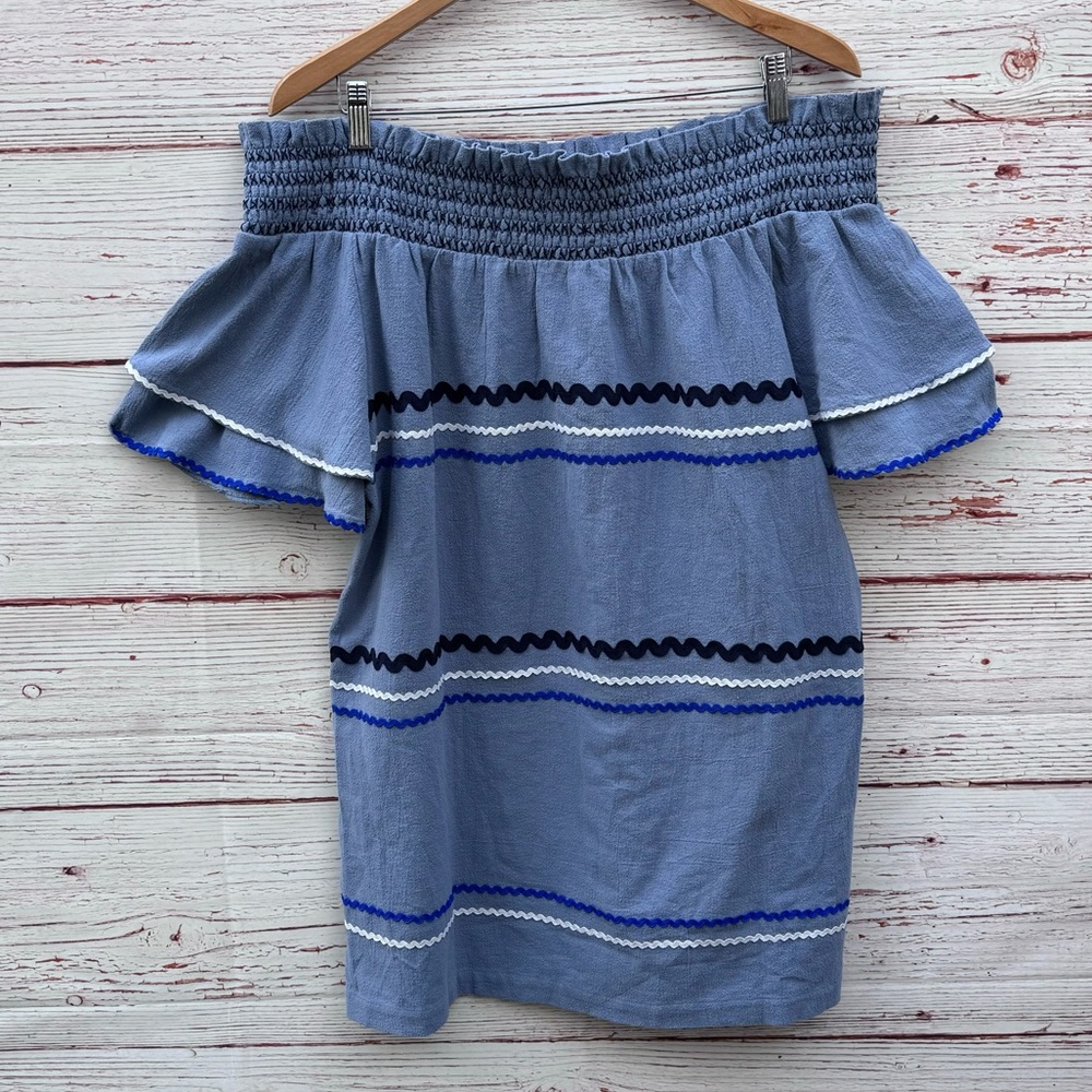 NWT Mud Pie Finnegan Ric Rac Dress in Stonewash Blue Sz L - Picture 8 of 16
